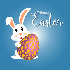 White Easter Bunny Holding Egg, Easter rabbit, easter Bunny, Happy Easter background. vector illustration