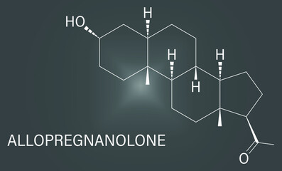Allopregnanolone drug molecule. Skeletal formula.	