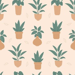 Seamless pattern house plants clipart flat vector illustration