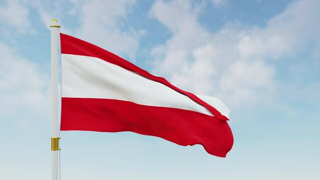 Austria flag The background is a clear sky with moving clouds. 3d rendering 4k with transparent alpha matte