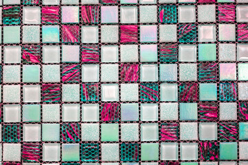 Close-up view of beautiful colorful decorative mosaic tiles background. glass ceramic texture. Texture ceramic colored mosaic
