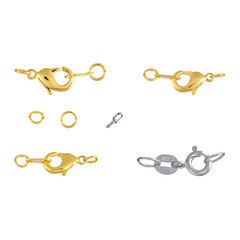 A set of silver and gold locks for jewelry chains and bracelets. For designers and layouts isolated...