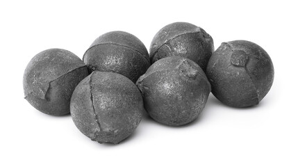Raw cast iron metal iron balls isolated on white background.