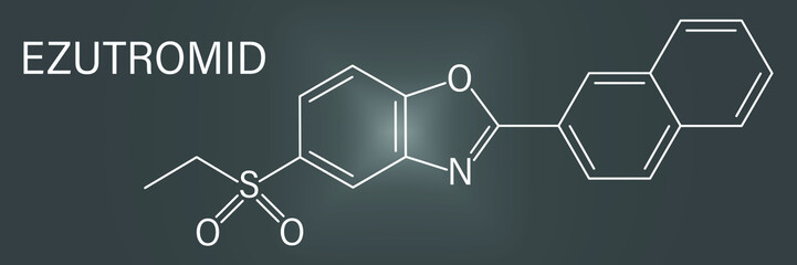 Fototapeta premium Ezutromid drug molecule. Investigational treatment of Duchenne muscular dystrophy. Activator of utrophin. Skeletal formula.