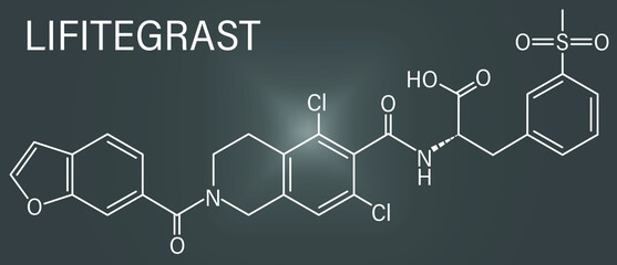 Lifitegrast drug molecule. Used in the treatment of keratoconjunctivitis sicca. Skeletal formula.