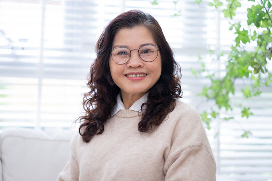 Portrait of senior Asian businesswoman at home