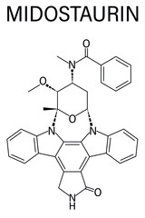 Midostaurin cancer drug molecule (protein kinase inhibitor). Skeletal formula.