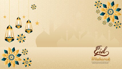 islamic background hanging lantern eid mubarak elegant