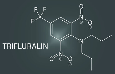 Fototapeta premium Trifluralin herbicide molecule. Skeletal formula. 