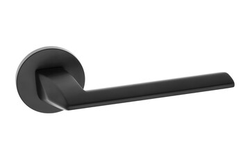 Door handle made of metal on an isolated white background. Reliable design handle for the door of houses, apartments, warehouses, offices and other premises. Black handle.