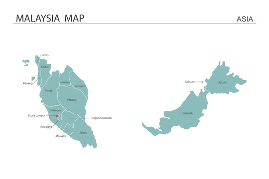 Malaysia map vector illustration on white background. Map have all province and mark the capital city of Malaysia. 