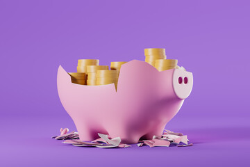 Piggy bank full of gold coins on bright background © ImageFlow