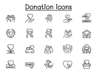 Obraz premium Charity & Donation icons set in thin line style