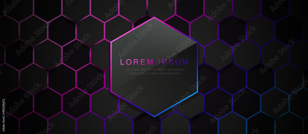 Poster Abstract black geometric hexagon with futuristic technology digital hi tech concept background. Vector illustration