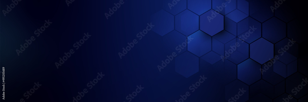 Poster abstract blue geometric hexagon with futuristic technology digital hi tech concept background. vecto