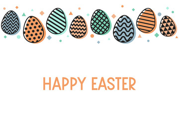 Colourful Easter card with decorative eggs and wishes. Vector