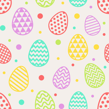 Easter seamless pattern with bunnies and decorative eggs. Vector