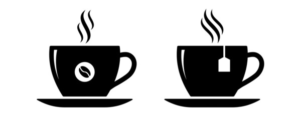 Coffee and tea cup vector icon. Black silhouette cup. Vector 10 EPS.