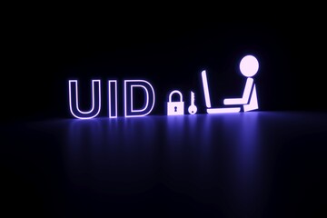 UID neon concept self illumination background 3D illustration - obrazy, fototapety, plakaty