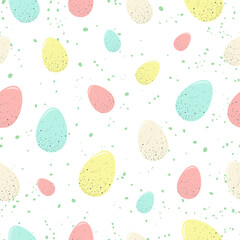 Easter seamless pattern with colored eggs and green dots on background. Vector design