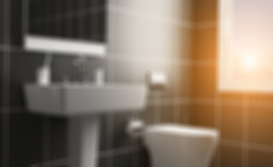 Bokeh blurred phototography. Clean and fresh bathroom with natural light. 3D rendering.. Suns