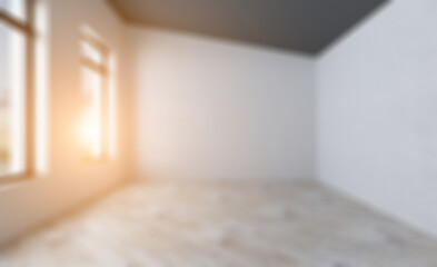 Modern meeting room. 3D rendering.. Sunset. Abstract blur phototography.