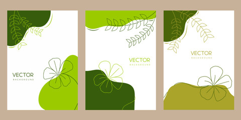 Vector set of  linear organic flowers, leave social media stories, covers, posters, posts, banners, card, web design templates.