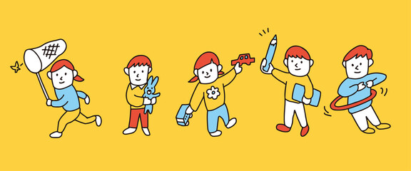 それぞれの趣味や指向にあわせて自分らしく遊ぶ子供たちのイラスト