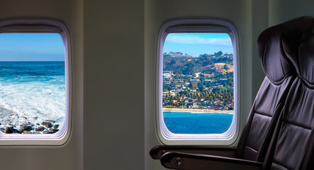  View from inside an airplane windows, concept travels and Transportation,