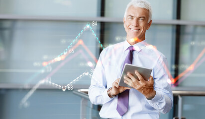 Handsome businessman in office . Mixed media