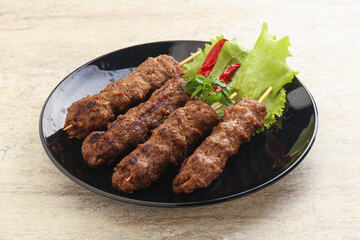 Beef kebab skewer minced meat