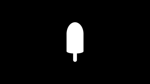 White picture of ice cream on a stick on a black background. cold sweets on a stick. Distortion liquid style transition icon for your project. 4K video animation for motion graphics and compositing.