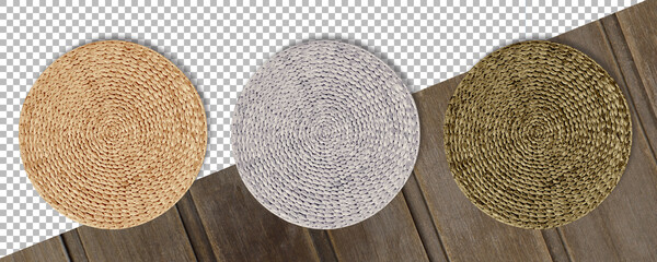 Fototapeta Set colored Round woven straw mats isolated against transparent background. obraz
