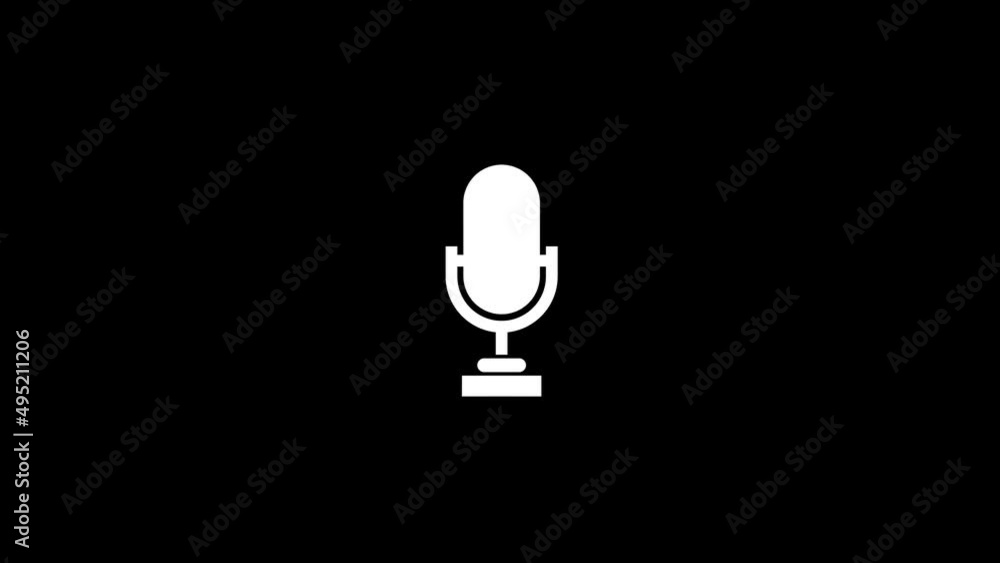 Poster white picture of microphone on a black background. desktop microphone for streaming. distortion liqu