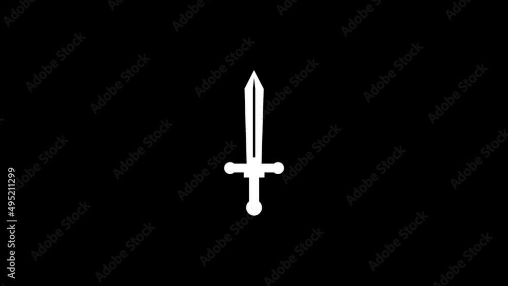 Poster white picture of sword on a black background. knight's weapon. distortion liquid style transition ic