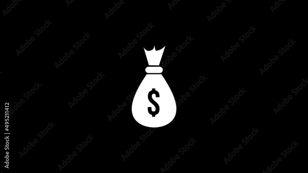 Poster White picture of bag on a black background. bag with a picture of the dollar. Distortion liquid style transition icon for your project. 4K video animation for motion graphics and compositing.