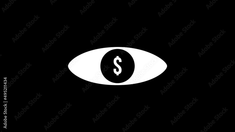 Poster white picture of eye on a black background. eye with dollar pattern. distortion liquid style transit