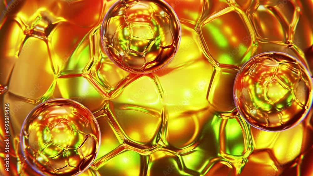 Poster realistic satisfying looping 3d animation of the textured golden metallic sphere with orbital rollin