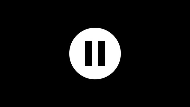 White picture of pause button on a black background. button on digital player. Distortion liquid style transition icon for your project. 4K video animation for motion graphics and compositing.