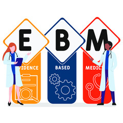 EBM - evidence based medicine  acronym. business concept background.  vector illustration concept with keywords and icons. lettering illustration with icons for web banner, flyer, landing