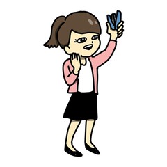 ホチキスを持っている女性会社員のイラスト