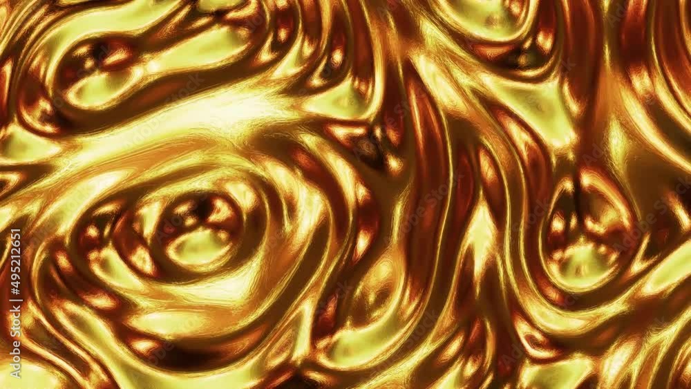 Poster realistic looping 3d animation of the abstract melting and morphing textured liquid gold rendered in