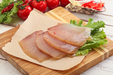 Sliced salted marlin fish carpaccio