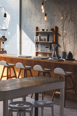 cafe interior Layout in a loft style in dark colors open space interior view of various coffee...
