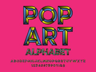 Chisel pop art style alphabet design with uppercase, number and symbols - obrazy, fototapety, plakaty
