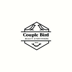 vintage couple bird logo vector design illustration with retro, outline and clean styles, creative couple birds icon logo vector design template isolated on white background
