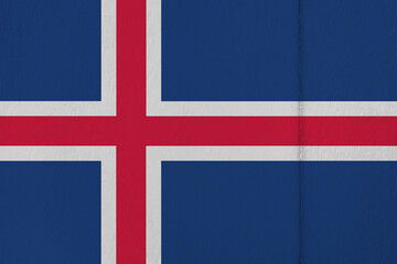 Fototapeta premium Patriotic wooden background in colors of national flag. Iceland