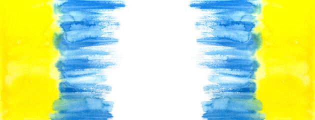 Brush stroke background with Ukraine national flag. Watercolor painting. Poster, banner texture.