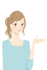 おすすめを紹介をする女性のイラスト素材　笑顔