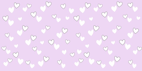 Background with hearts and dots, seamless pattern, vector drawing wide horizontal, light violet color
